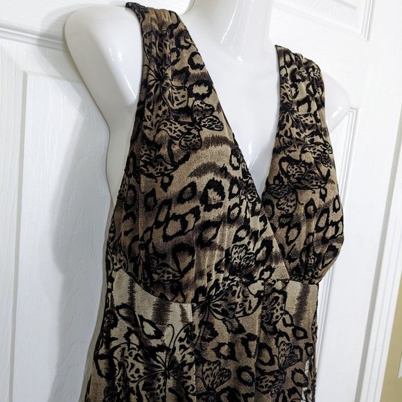 Frank Lyman Design Black/Tan/Bronze Halter Criss-Cross Back Butterfly Dress - 10 - Picture 4 of 12